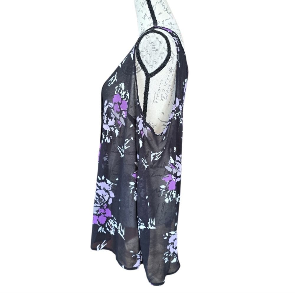 Torrid Black Purple Floral Sheer Sleeveless Top 1X - Picture 5 of 9